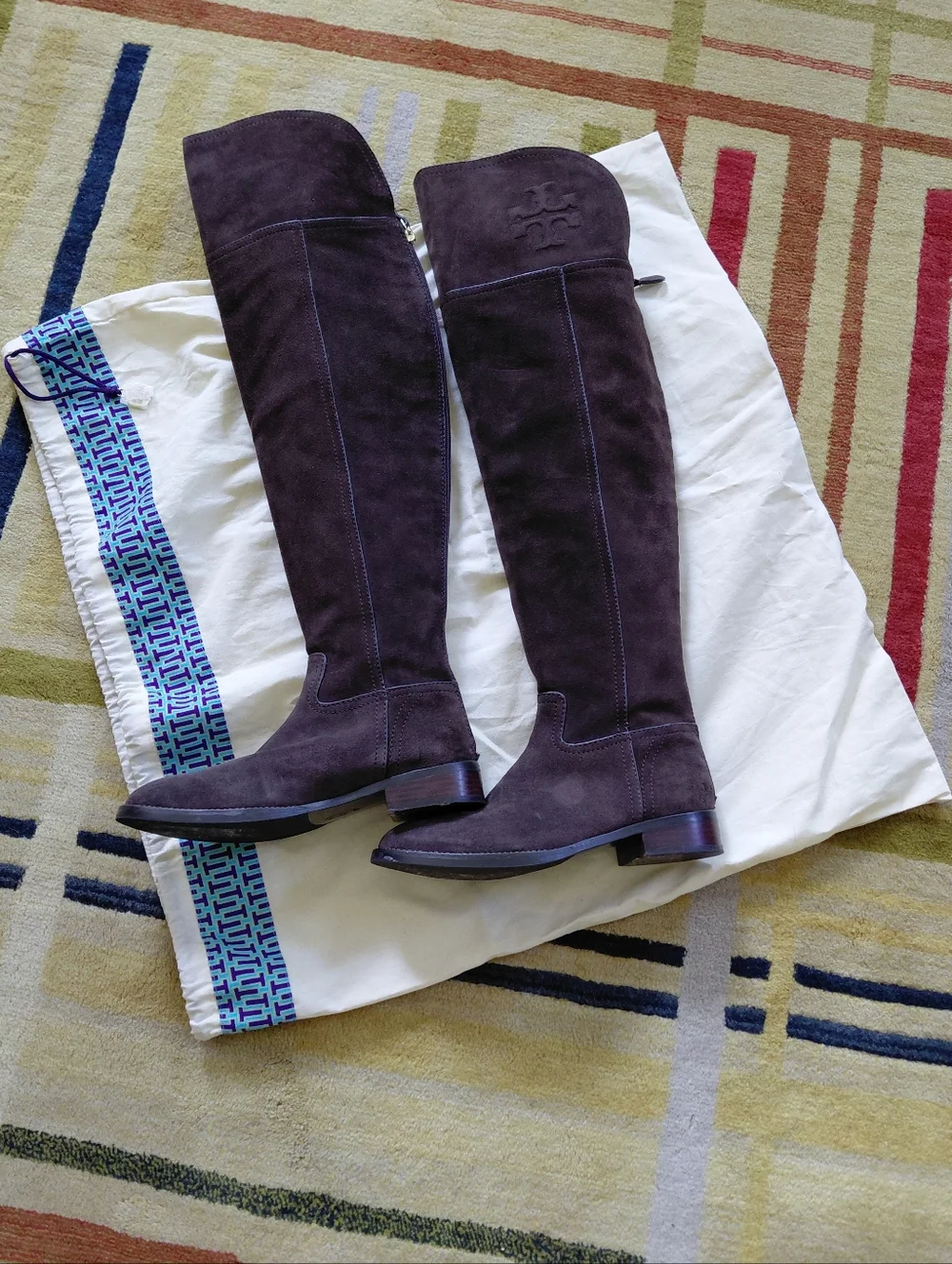 Tory Burch over the knee brown leather Simone boots & dust bag Womens 5.5